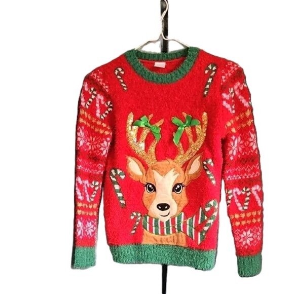 Holiday Time Red & Green Girl Reindeer Sweater Size 7 (Girl) - Picture 1 of 1